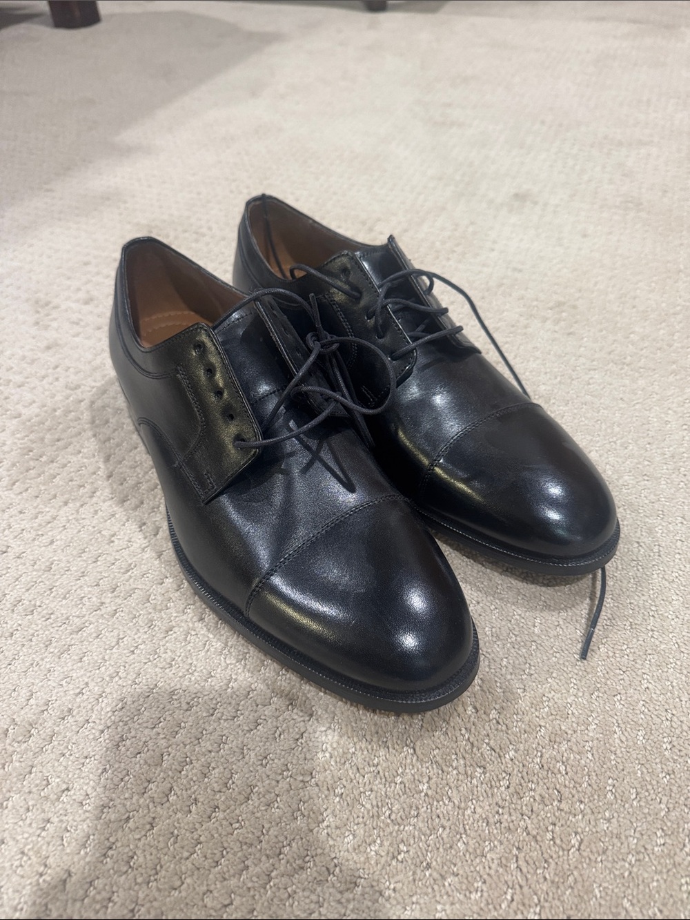Johnston & Murphy Black Leather Cap-Toe Derby Shoes